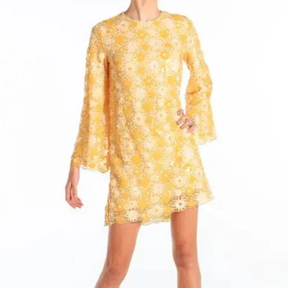 Mestiza | Dresses | Mestiza Gold Sequin Floral Dress Butter Yellow Hippie  Retro 6s 70s Dress | Poshmark